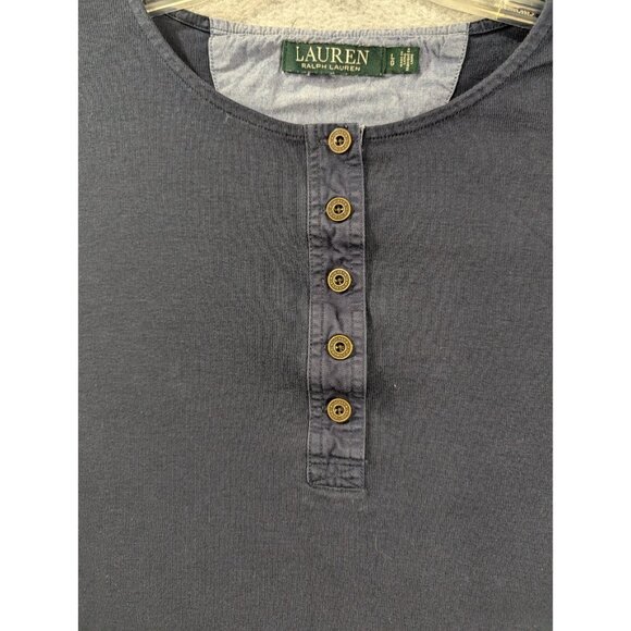 Lauren Ralph Lauren Shirt Womens SZ L Blue Short Sleeve 1/4 Button - Picture 2 of 7